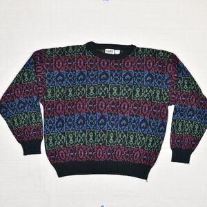 Tabi International Men Pullover Sweater Acrylic Geometric Multicolor L Vintage